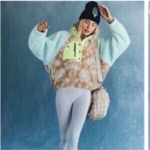 Free People Colorful Fleece Pullover with Neon Accents